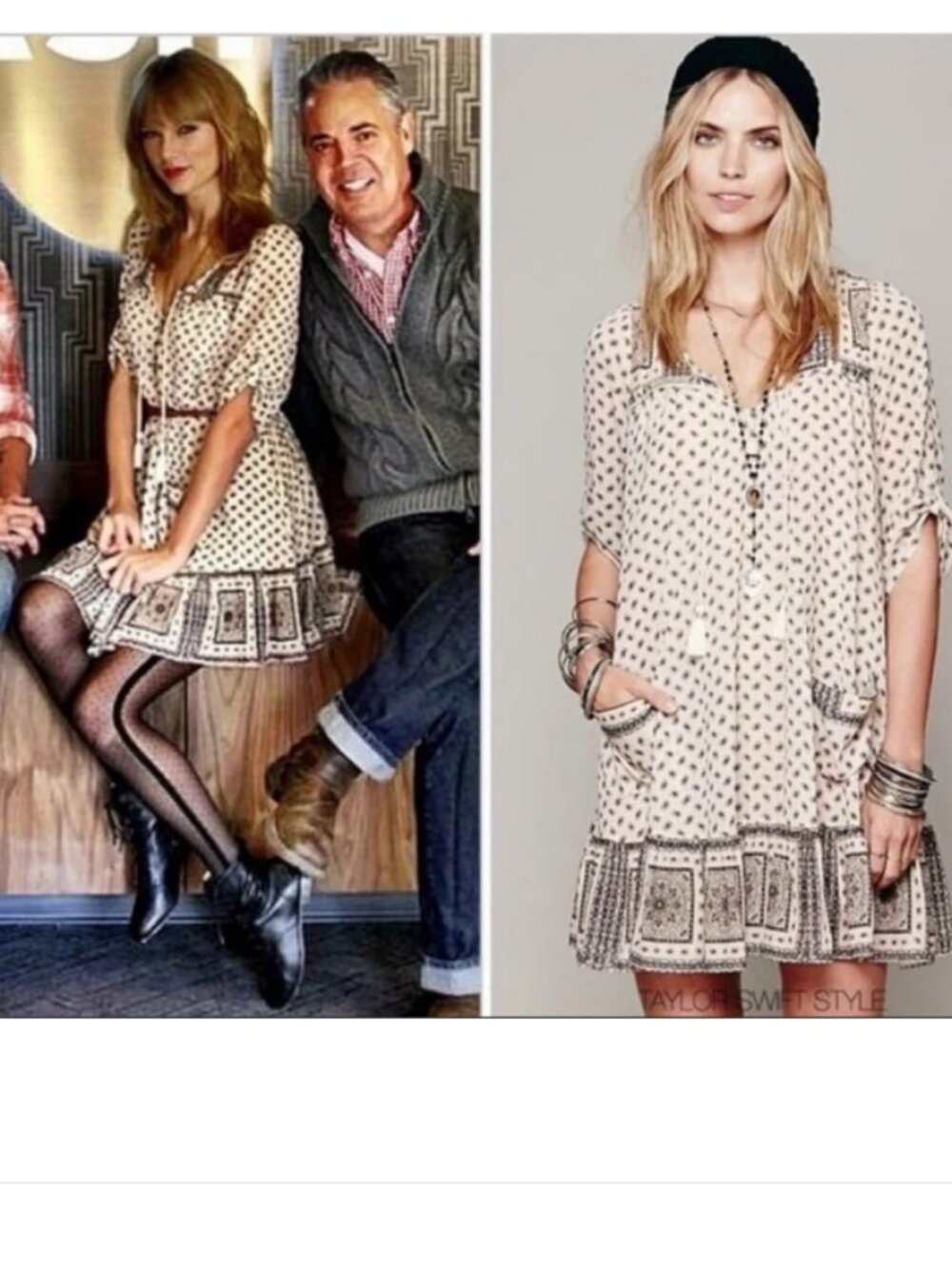 Free People Penny Lane Tan Ivory Print Mini Dress ASO Taylor Swift